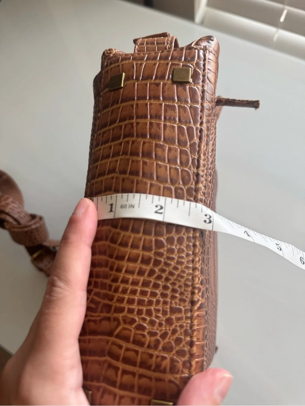 NWT Coldwater Creek Brown Faux Leather Crocodile Sophie Crossbody Bag Gold Tones